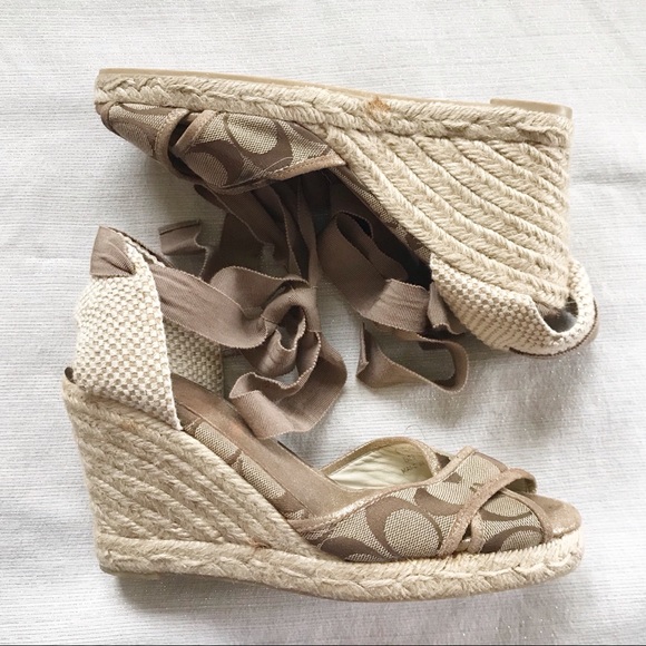 Coach Shoes - Coach Signature lace up ankle Espadrilles Wedges